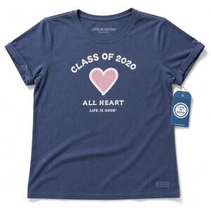 Life Is Good Crusher Tee Womens L Class Of 2020 All Heart Blue NWT